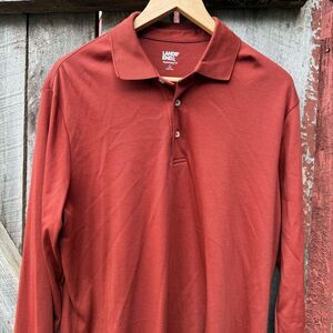 Lands End Mens Long Sleeve Cotton Supima Polo Shirt Traditional Fit Rust Red NEW
